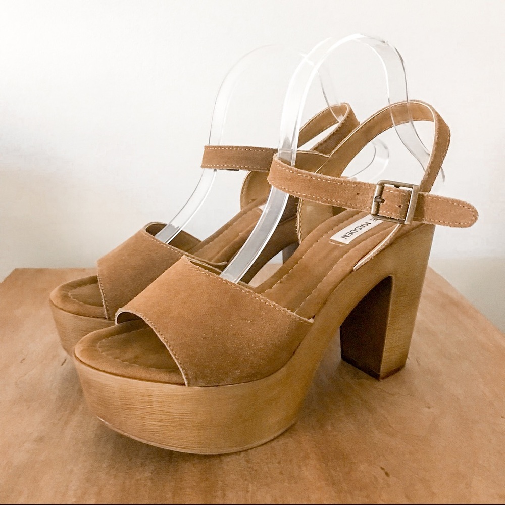 Steve Madden Brown Leather Chunky Platform Heels Size 10